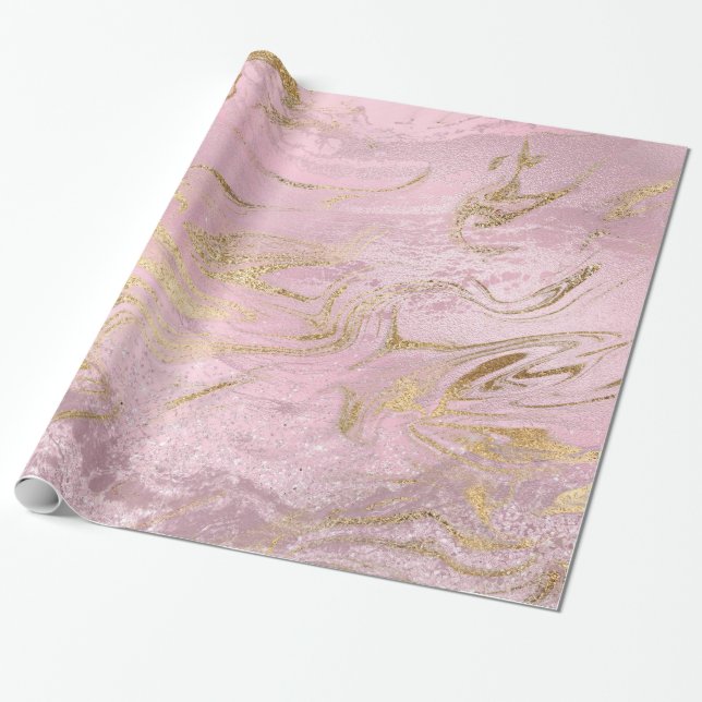 Eleganter, moderner Goldmarmor und Rose mit Glitze Geschenkpapier (Ungerollt)