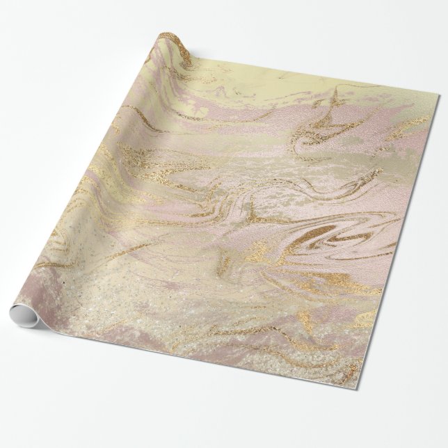 Eleganter, moderner Goldmarmor und Rose mit Glitze Geschenkpapier (Ungerollt)