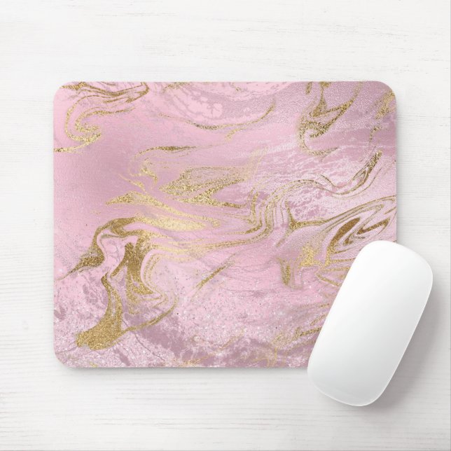 Eleganter, moderner Goldmarmor und Rose mit Glitze Mousepad (Mit Mouse)