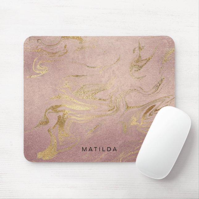 Eleganter, moderner Goldmarmor und Rose Mousepad (Mit Mouse)