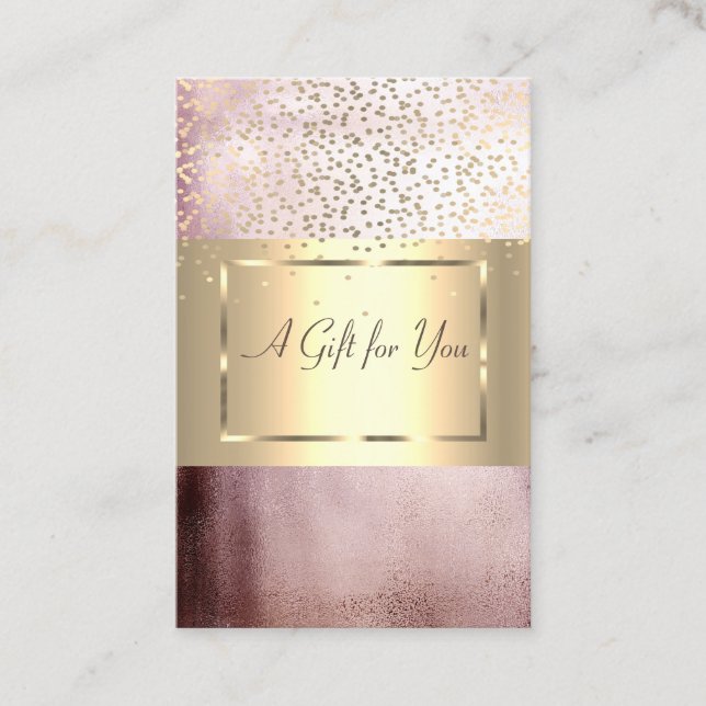Eleganter moderner Goldrahmen, Confetti Rose Gold Rabattkarte (Vorderseite)