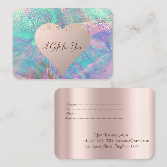Eleganter moderner Goldschmied,Rose Gold Herzopal Rabattkarte (Vorne/Hinten)