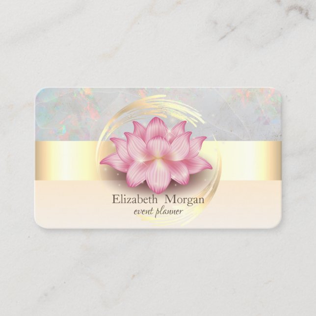 Eleganter, moderner Goldstreifen Lotus Opal Visitenkarte (Vorderseite)