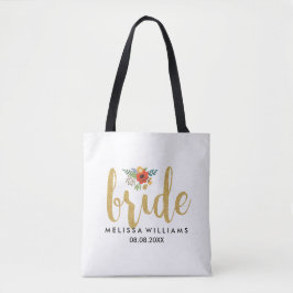 Eleganter moderner Goldtext-Bride-Blumenakzent Tasche