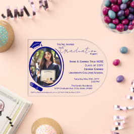 Eleganter, moderner Grad Foto Abschluss, Navy Blue Acryleinladungen