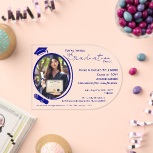 Eleganter, moderner Grad Foto Abschluss, Navy Blue Acryleinladungen