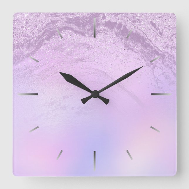 Eleganter, moderner Gradient, violetter Glitzer-Ma Quadratische Wanduhr (Vorderseite)