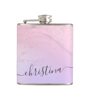 Eleganter moderner Gradienten Rose Gold Glitzer li Flachmann