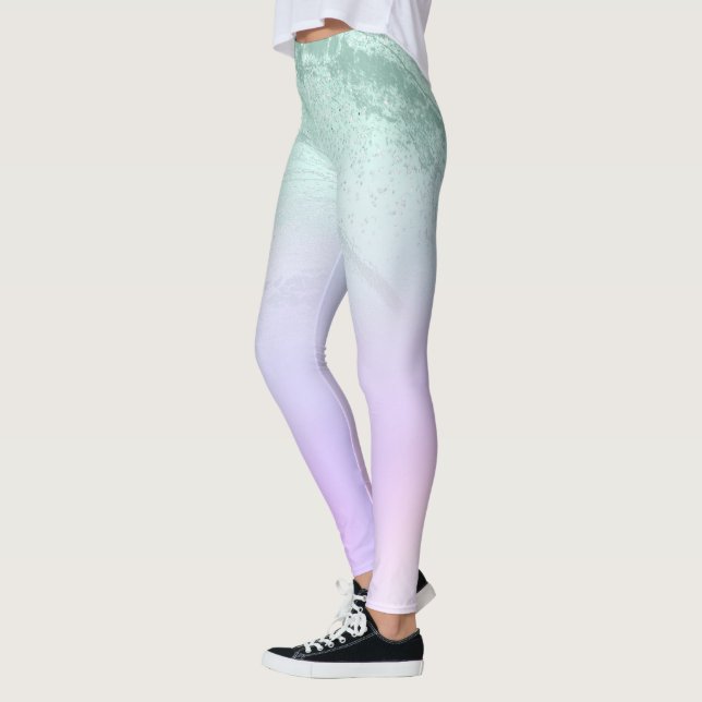 Eleganter moderner Gradientenminzgrün Glitzer lila Leggings (Links)