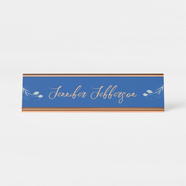 Eleganter, moderner Kalligraphiename Beruflich Blu Schreibtischnamensplakette (Vorderseite )