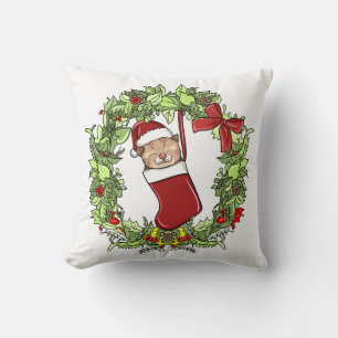 Eleganter moderner Kranz Weihnachts-Kitten im Stru Kissen