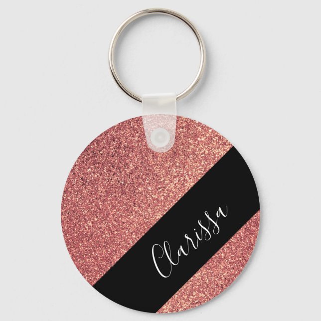 Eleganter, moderner Küken Rose Gold Glitzer Schwar Schlüsselanhänger (Vorderseite)