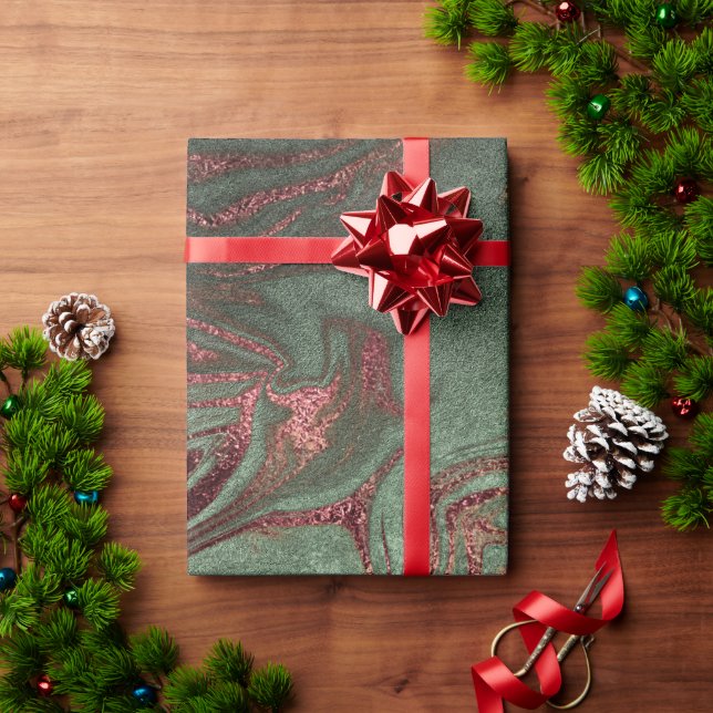 Eleganter, moderner Kupferstich mit goldgrünem Mar Geschenkpapier (Feiertagsgeschenk)