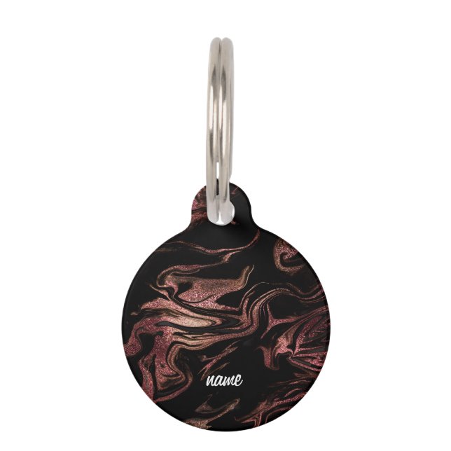 Eleganter, moderner Kupferstich-Rose-Goldgold-Marm Haustiermarke (Vorderseite)