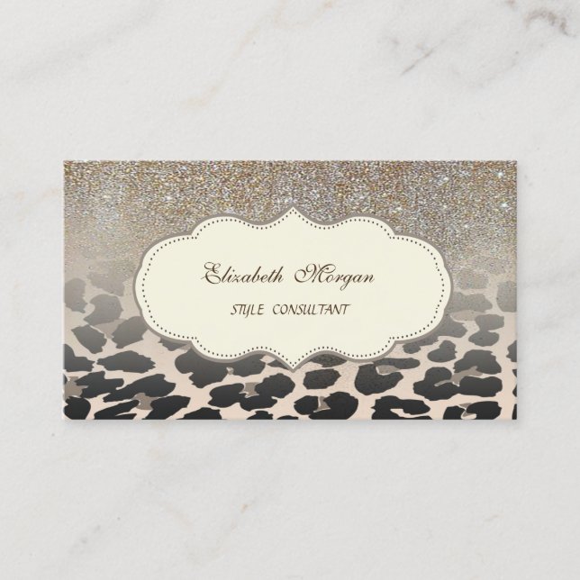 Eleganter, moderner Leopard Print Glitzer Ombre Visitenkarte (Vorderseite)