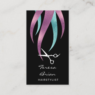 Eleganter moderner lila & blau-schere Friseursalon Visitenkarte