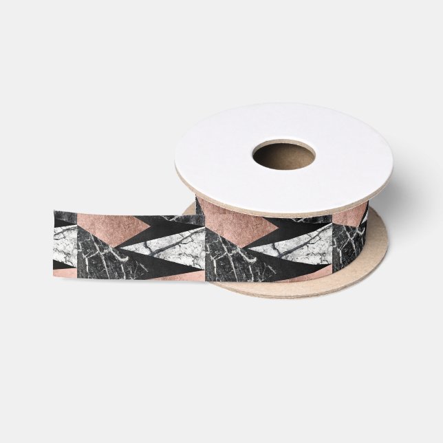 Eleganter moderner Marmor, Rosen-Gold u. schwarzes Satinband (Spule)
