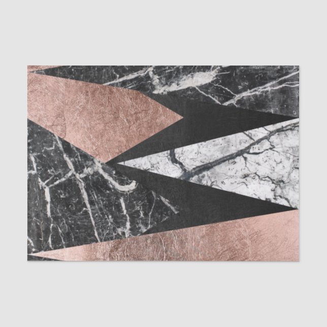Eleganter moderner Marmor, Rosen-Gold u. schwarzes Seidenpapier (Vorderseite)