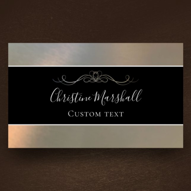 Eleganter moderner Metallic Black & Silver Custom Visitenkarte (Create a classy stylish business card with this custom business card template. Black metallic. 
)
