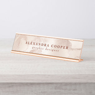 Eleganter moderner Minimal-Coper-Rose-Goldmarmor Schreibtischnamensplakette