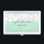 Eleganter, moderner Minzgrün-Glitzer-Makeup-Künstl Visitenkarten Dose<br><div class="desc">Modernes Design mit Glitzer-Textur der Imitat,  weißem Marmor und elegantem Kalligraphie-Schriftart.</div>