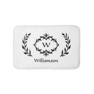 Eleganter Moderner Mit Monogramm Kranz Schwarz-wei Badematte