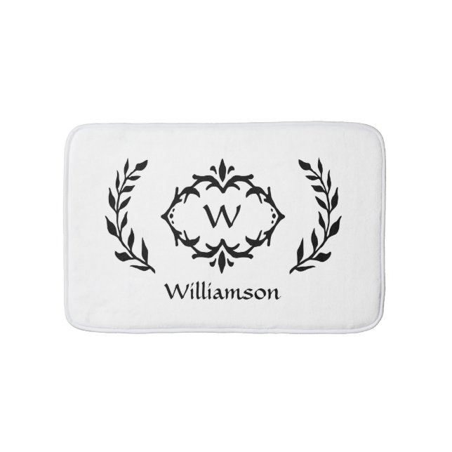 Eleganter Moderner Mit Monogramm Kranz Schwarz-wei Badematte (Vorderseite)