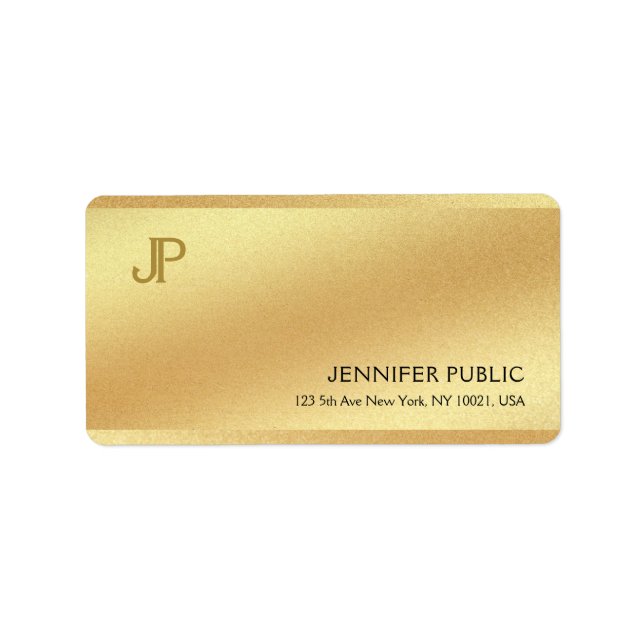 Eleganter moderner Monogram Glam Shiny Gold Schlic Adressaufkleber (Vorne)