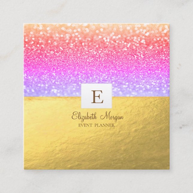 Eleganter moderner Monogram Gold Glitzer Violet Bo Quadratische Visitenkarte (Vorderseite)