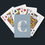 Eleganter moderner Monogram Name Dusty Blue Spielkarten<br><div class="desc">Einfache Personalisierte Monogramm und Name für dutzende blaue Spielkarten</div>