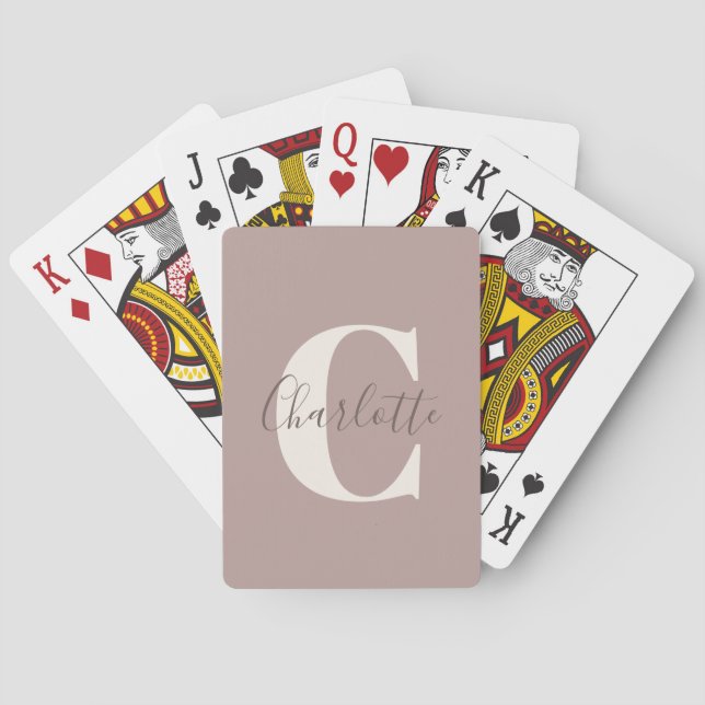Eleganter moderner Monogram Name Dusty Mauve Spielkarten (Rückseite)
