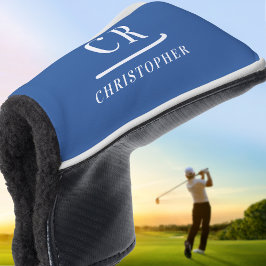 Eleganter, moderner Monogram Name Initials Blue Pu Golf Headcover