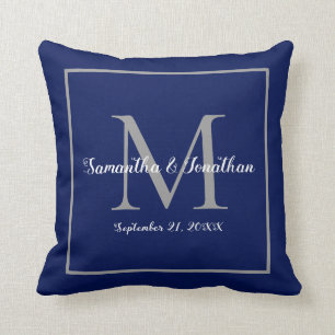 Eleganter, moderner Monogram Navy Blue Wedding Kee Kissen