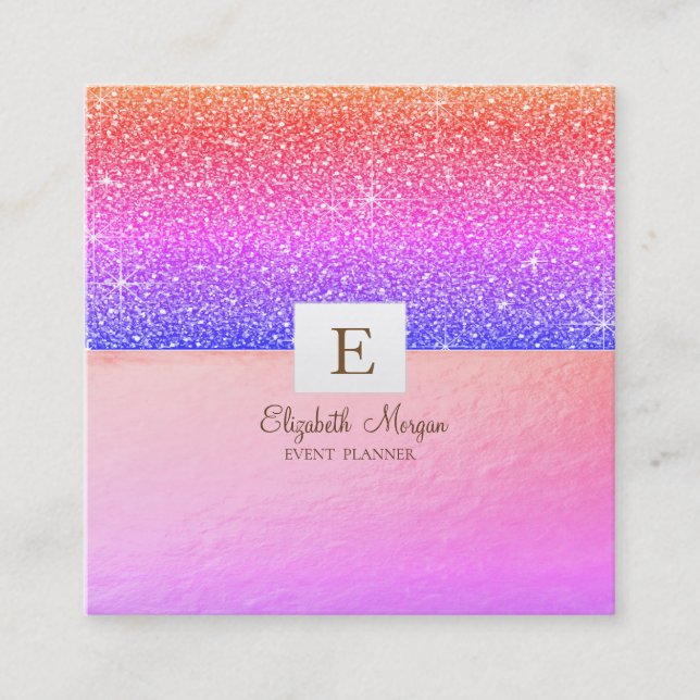Eleganter moderner Monogram Violet Ombre Glitzer Quadratische Visitenkarte (Vorderseite)