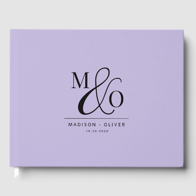 Eleganter moderner Monogram Wedding Lavender Gästebuch (Vorderseite)