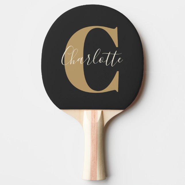 Eleganter moderner Monogrammname in Black Gold Tischtennis Schläger (Vorderseite)