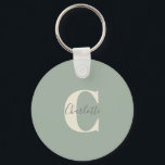 Eleganter moderner Monogrammname in Sage Green Schlüsselanhänger<br><div class="desc">Einfache Personalisierte Monogramm und Name im Schlüsselanhänger "Sage Green"</div>