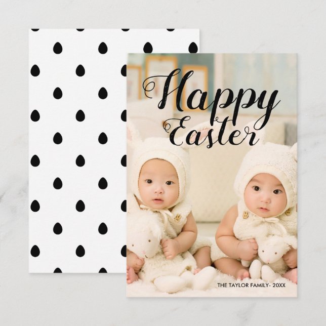 Eleganter, moderner Niedlicher Happy Ostertext | F Einladung (Vorne/Hinten)