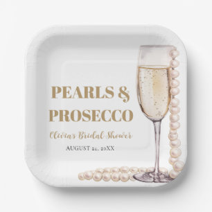Eleganter moderner Perlen- und Prosecco-Brautjungg Pappteller