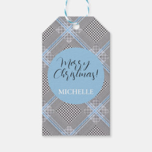 Eleganter moderner personalisierter blauer Tartan Geschenkanhänger