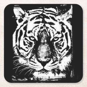 Eleganter Moderner Pop Art Template Leiter Tiger Rechteckiger Pappuntersetzer