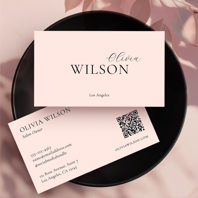 Eleganter moderner QR-Code Beruflich Blush Pink Visitenkarte (Von Creator hochgeladen)