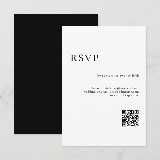 Eleganter moderner QR Code Schwarz & Weiß Hochzeit RSVP Karte (Vorne/Hinten)
