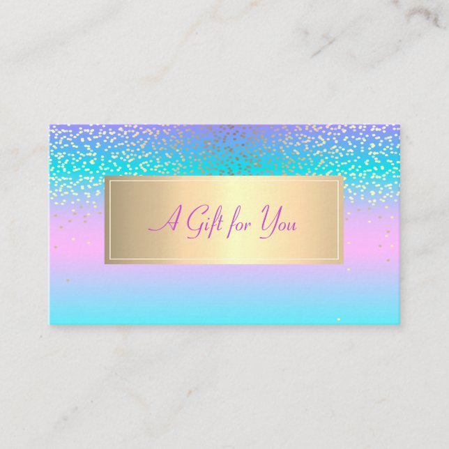 Eleganter moderner Rahmen, Gold Confetti Holograph Rabattkarte (Vorderseite)