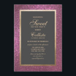 Eleganter moderner rosa Glitzer dicker Border Swee Einladung<br><div class="desc">Dieses elegante, einfache und moderne 16 . Geburtstag Geburtstagsfest lädt zu einem stilvollen und stilvollen Event ein. Es ist mit einem Imitat bedruckten Rahmen aus Goldfolie und funkelnd, dunkelrosa Glitzer und schwarzem Hintergrund ausgestattet. Es ist schick, luxuriös, hübsch und einzigartig, die perfekte Wahl für Ihren besonderen Tag. ***WICHTIGE HINWEIS FÜR...</div>