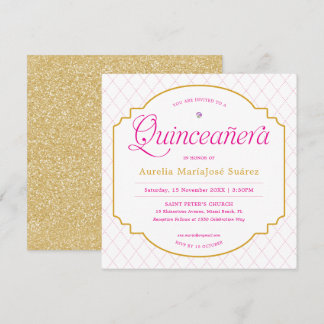 Eleganter moderner Rosa Gold Glitzer Quinceañera Einladung