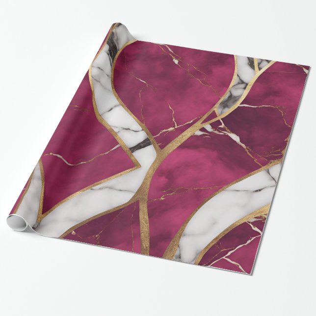 Eleganter moderner Rosa, Gold, weißer Marmor Luxus Geschenkpapier (Ungerollt)
