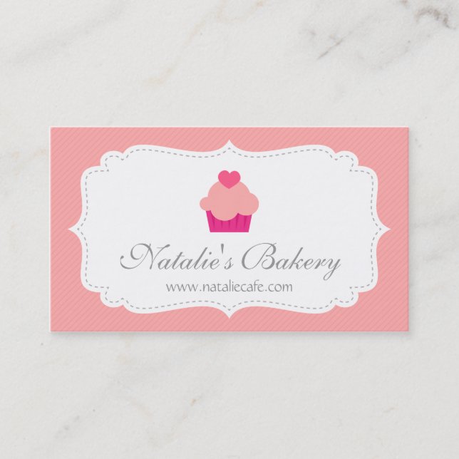 Eleganter, moderner, rosa kleiner Kuchen, Bäckerei Visitenkarte (Vorderseite)