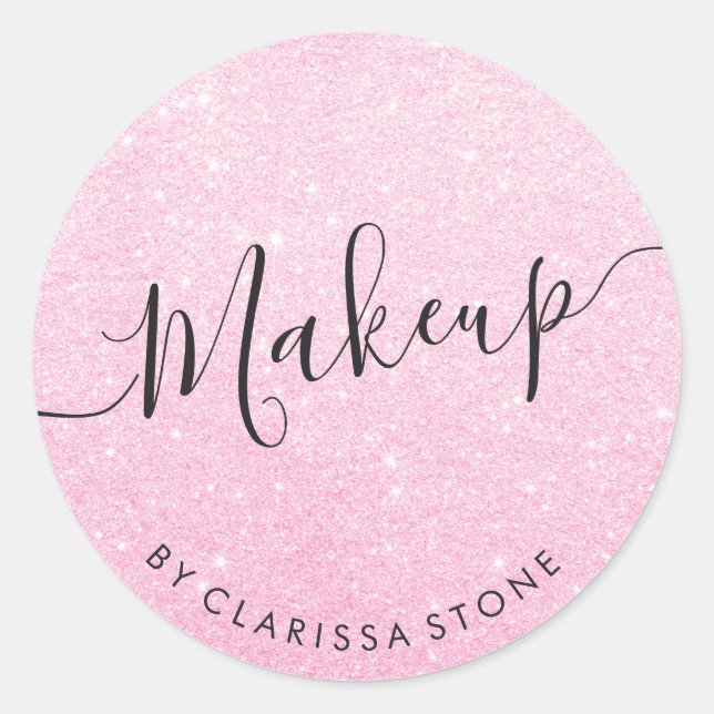 Eleganter moderner Rosa Rosa-Gold-Glitzer-Make-up Runder Aufkleber (Vorderseite)