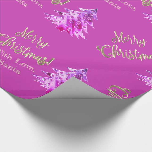 Eleganter Moderner Rosa und Gold Weihnachtsbaum Ch Geschenkpapier (Ecke)